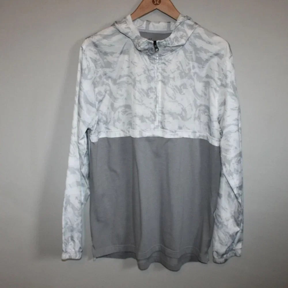 Under Armour Sportstyle Wind Anorak White Gray Hooded Pullover Large H11990 - Picture 2 of 11